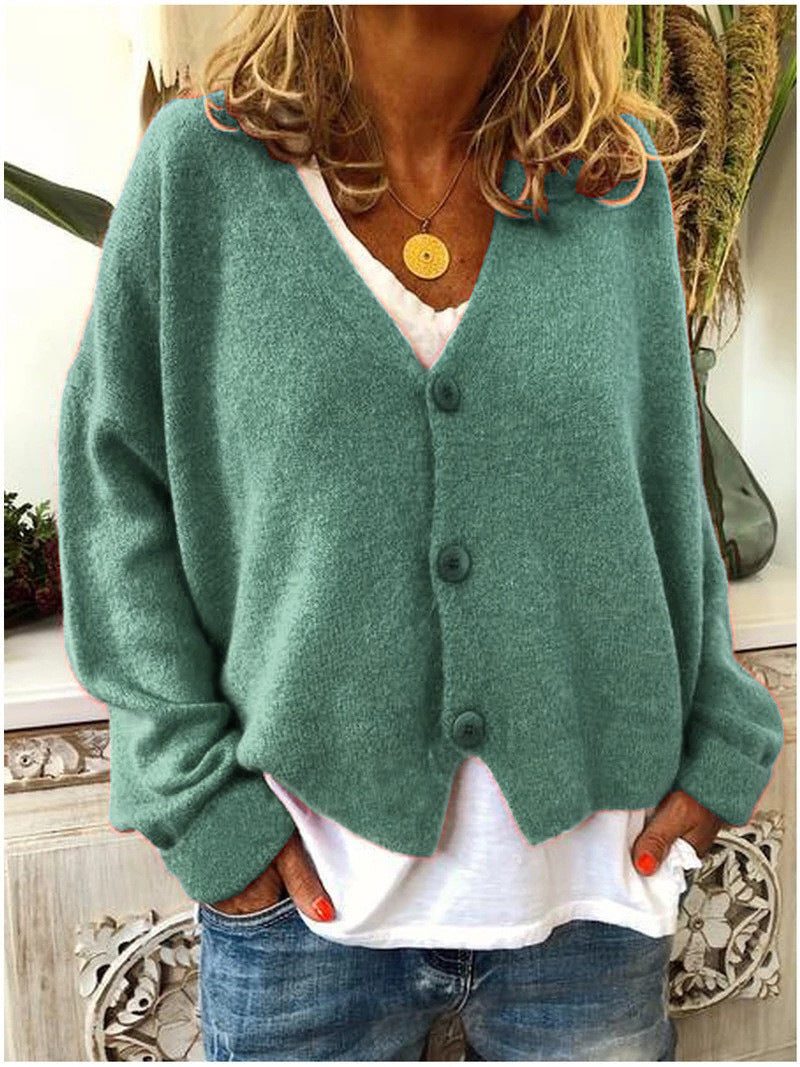 Damen Cardigan mit V-Ausschnitt und Knopfleiste - Seeblau