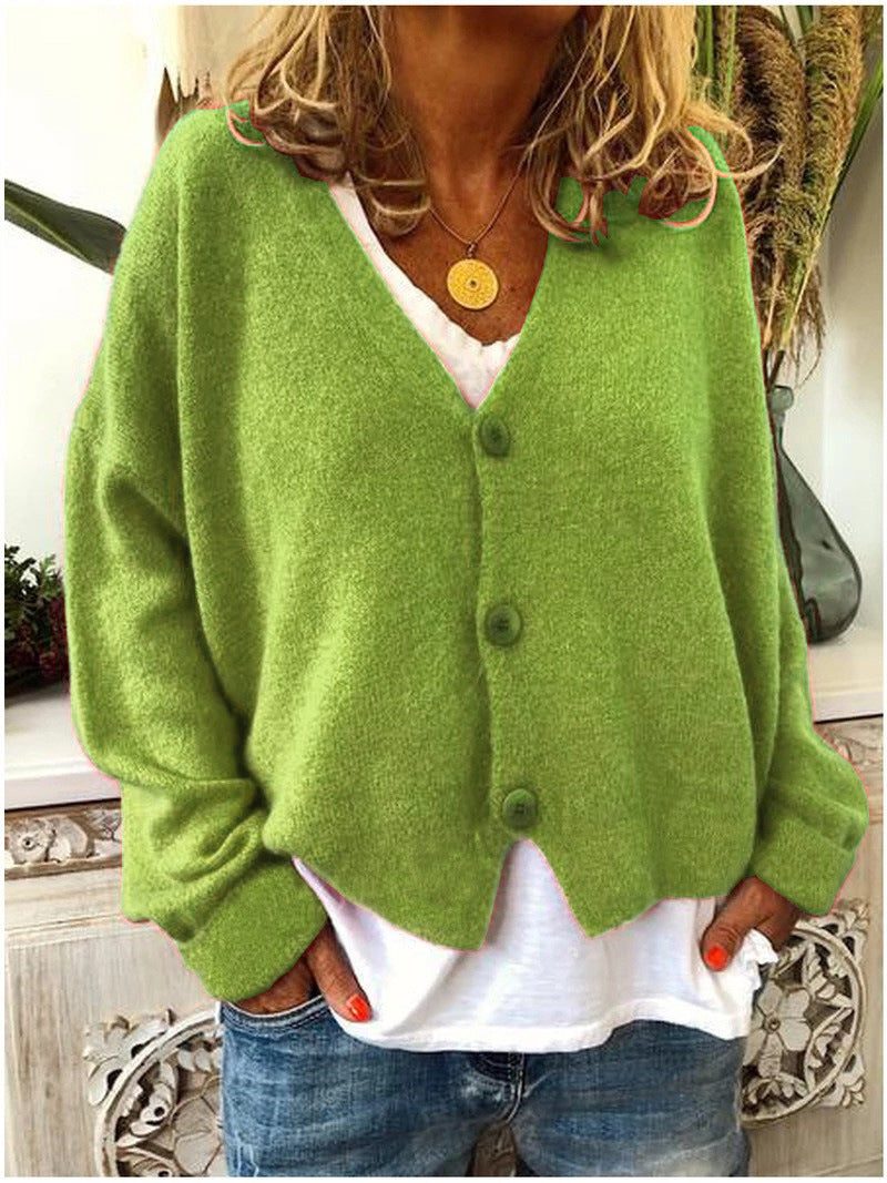 Damen Cardigan mit V-Ausschnitt und Knopfleiste - Helles Grün