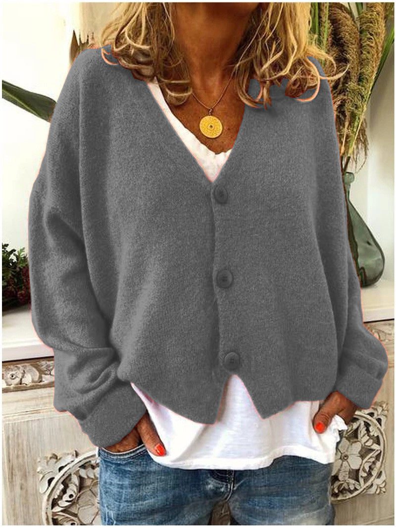 Damen Cardigan mit V-Ausschnitt und Knopfleiste - Grau