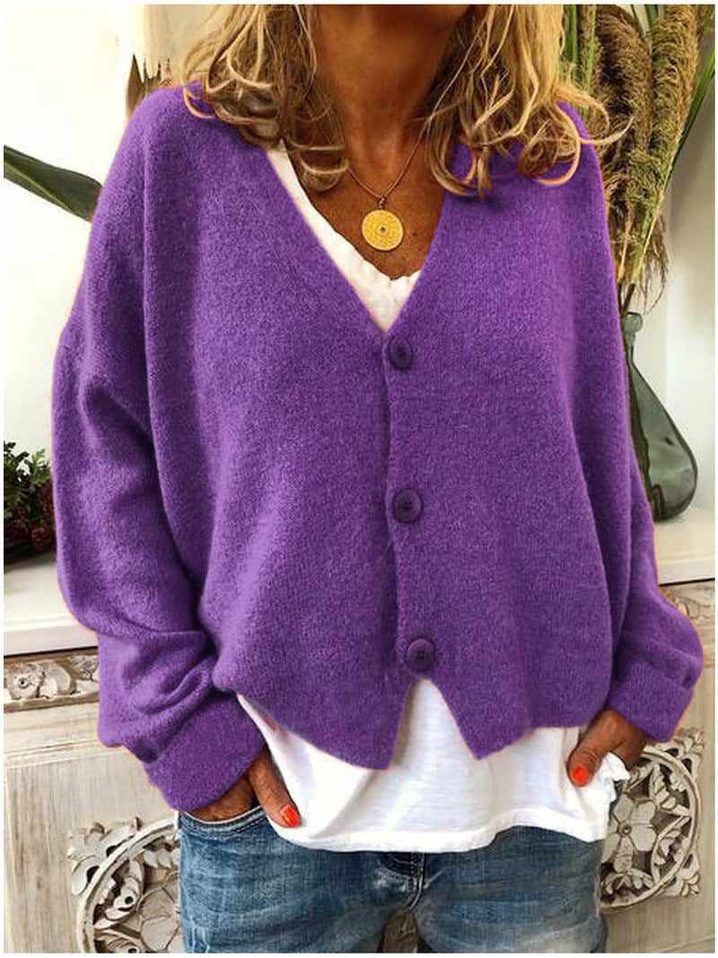 Damen Cardigan mit V-Ausschnitt und Knopfleiste - Lila