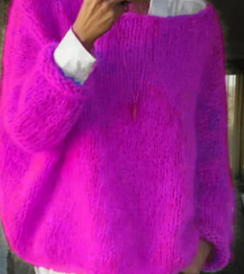 Damen Oversize Strickpullover mit Rundhals - View 9