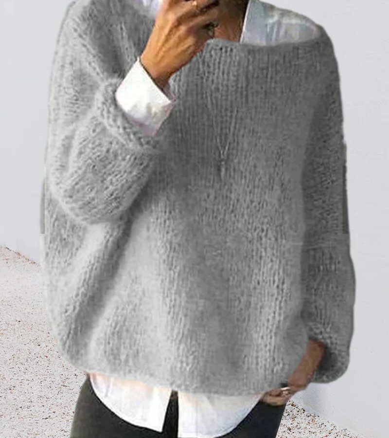 Damen Oversize Strickpullover mit Rundhals
