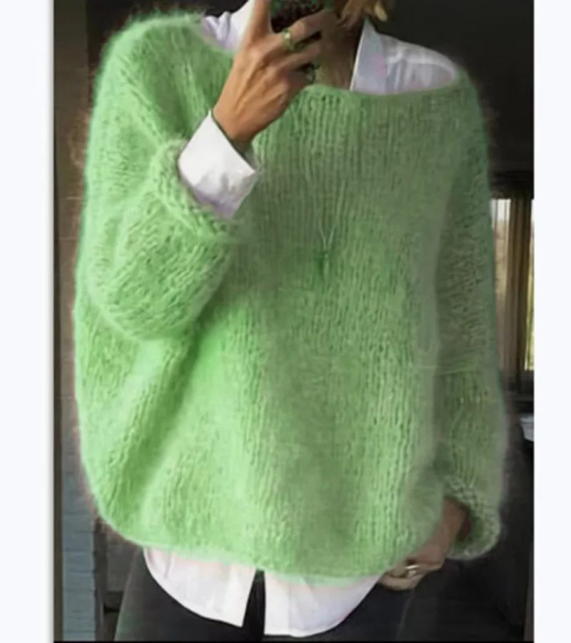 Damen Oversize Strickpullover mit Rundhals - Grün