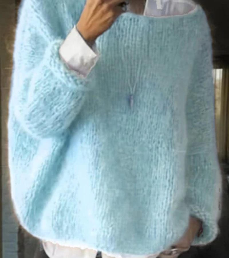 Damen Oversize Strickpullover mit Rundhals - Himmelblau