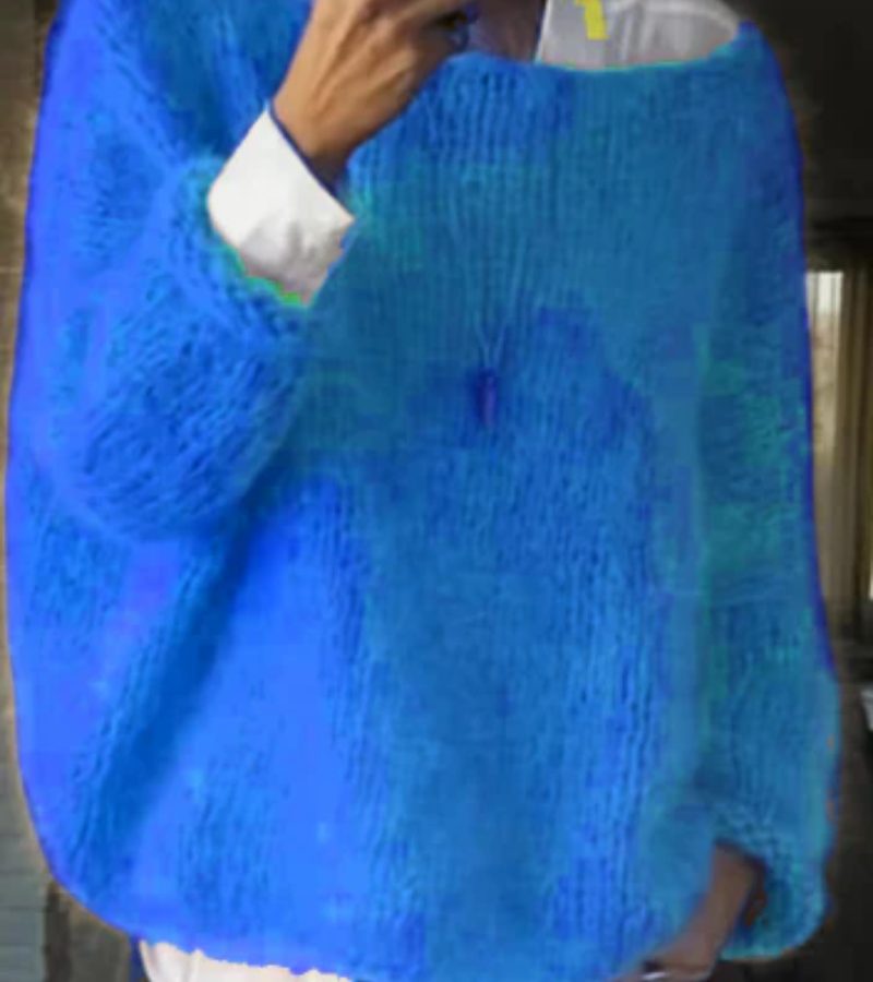 Damen Oversize Strickpullover mit Rundhals - Blau