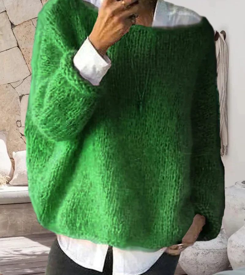 Damen Oversize Strickpullover mit Rundhals