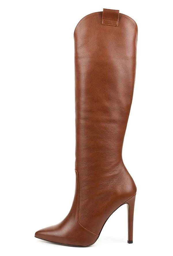 Damen Spitze Zehenpartie Stilettoabsatz Stiefel - Braun