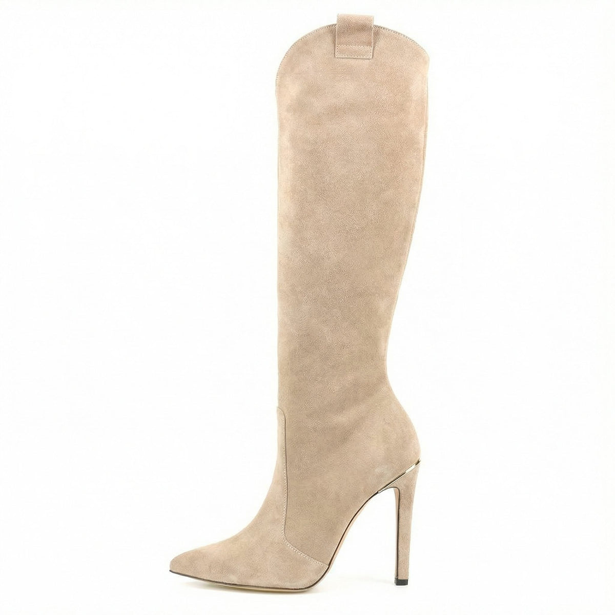 Damen Spitze Zehenpartie Stilettoabsatz Stiefel - Beige
