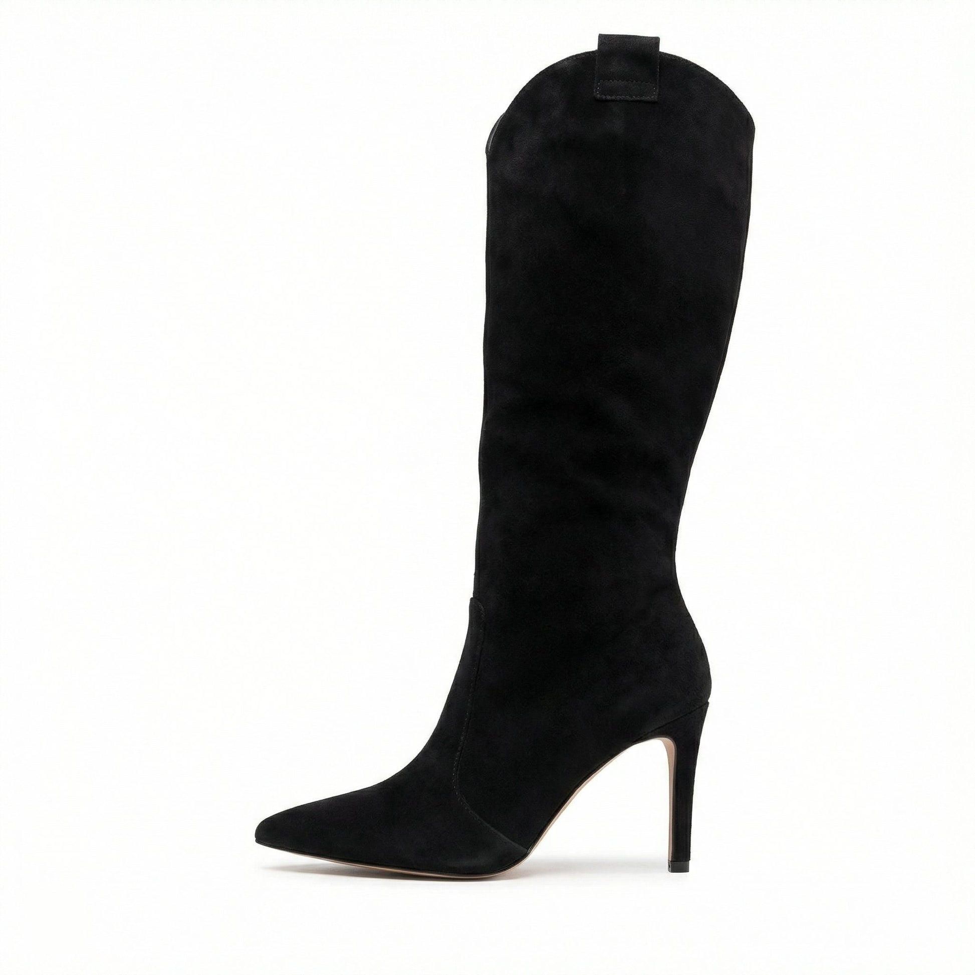 Damen Spitze Zehenpartie Stilettoabsatz Stiefel - Schwarz Matt