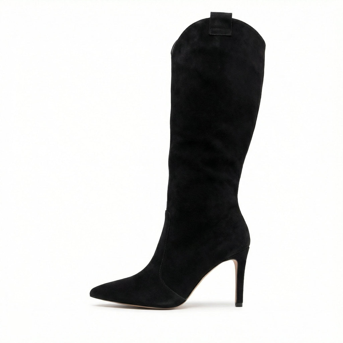 Damen Spitze Zehenpartie Stilettoabsatz Stiefel - Schwarz Matt
