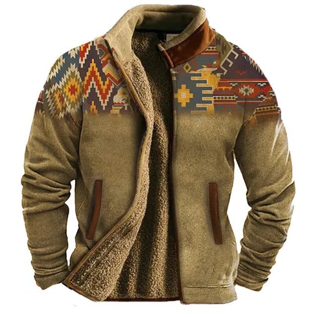 Herren Fleecejacke mit Grafischem Muster und Reissverschluss