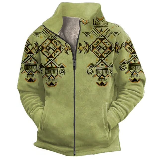 Herren Fleecejacke mit Grafischem Muster und Reissverschluss - Grün