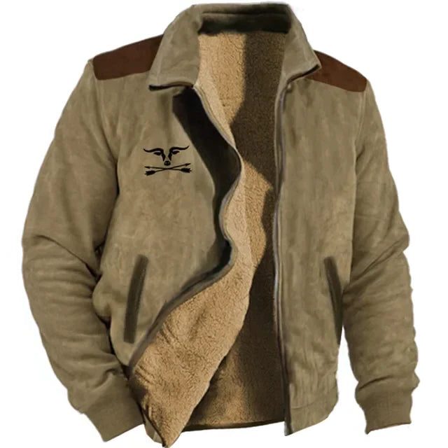 Herren Fleecejacke mit Grafischem Muster und Reissverschluss - Olive