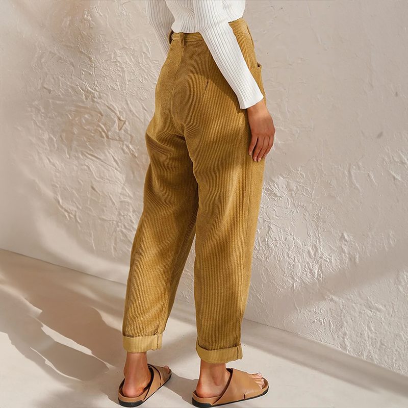 Damen Cordhose mit Gerader Passform und Hohem Bund