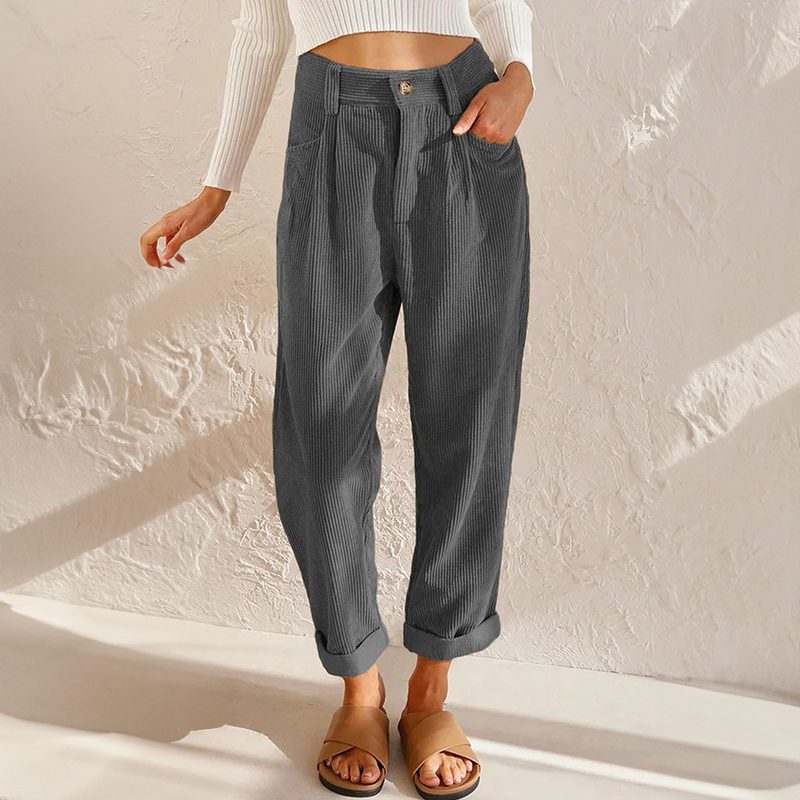 Damen Cordhose mit Gerader Passform und Hohem Bund - Lavendelgrau