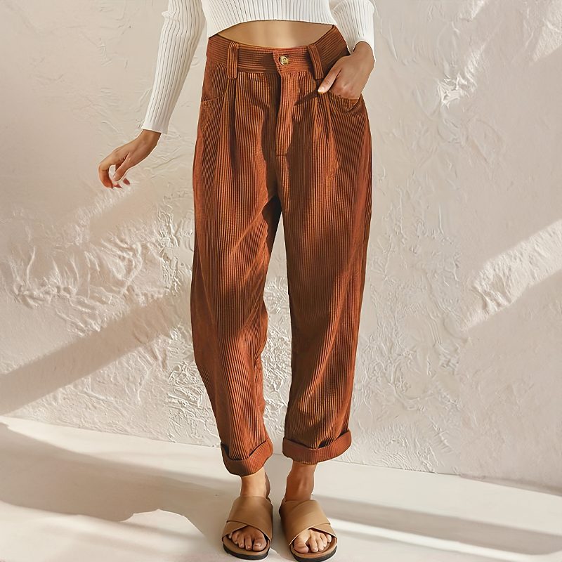 Damen Cordhose mit Gerader Passform und Hohem Bund - View 3