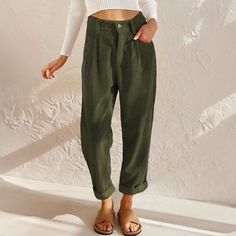 Damen Cordhose mit Gerader Passform und Hohem Bund - View 6