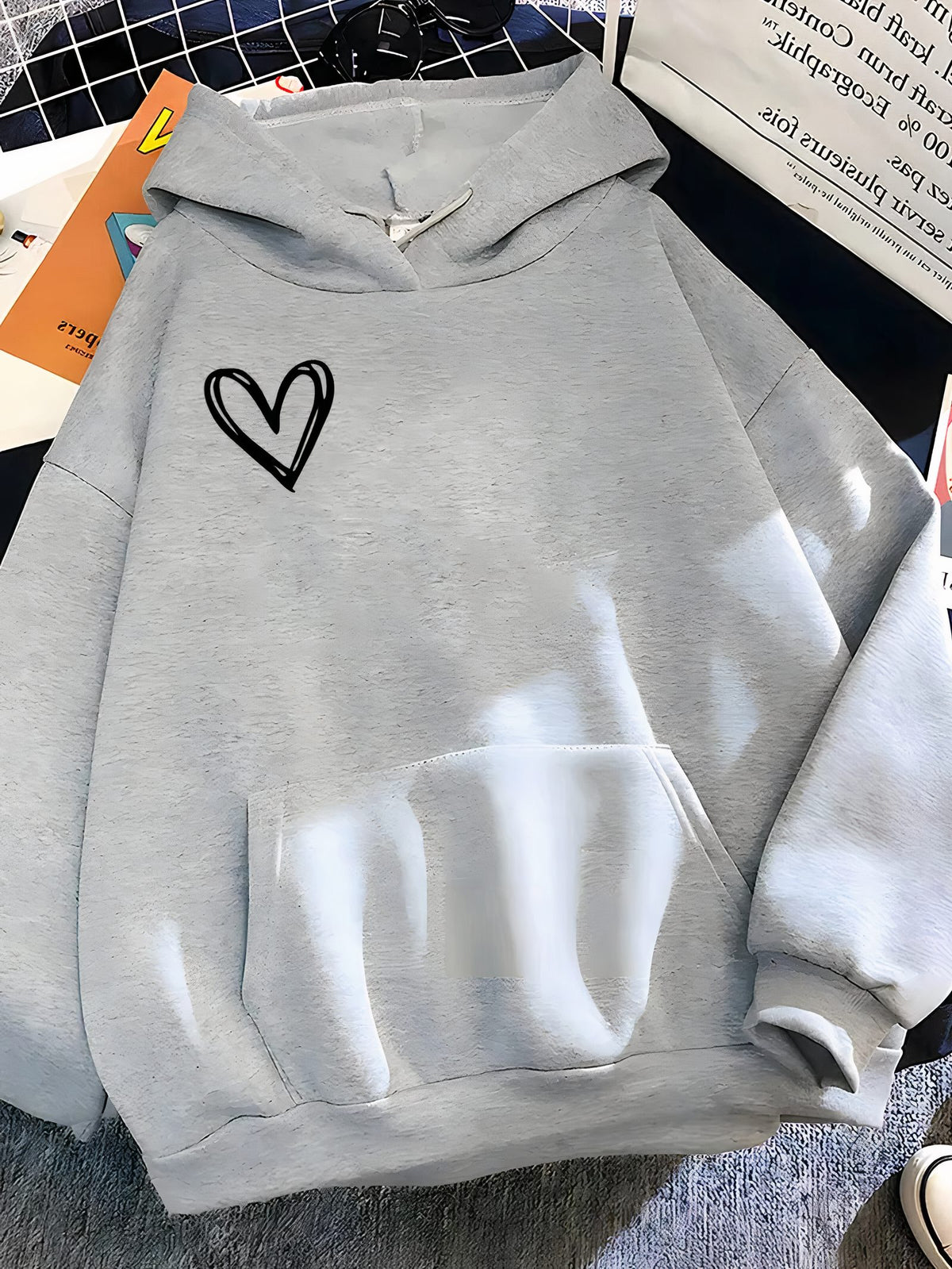 Damen Kapuzenpullover mit Herzdruck - Grau