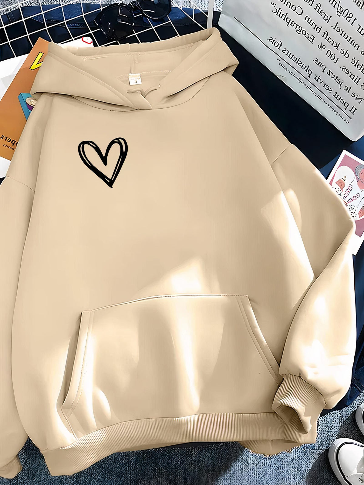 Damen Kapuzenpullover mit Herzdruck - Khaki