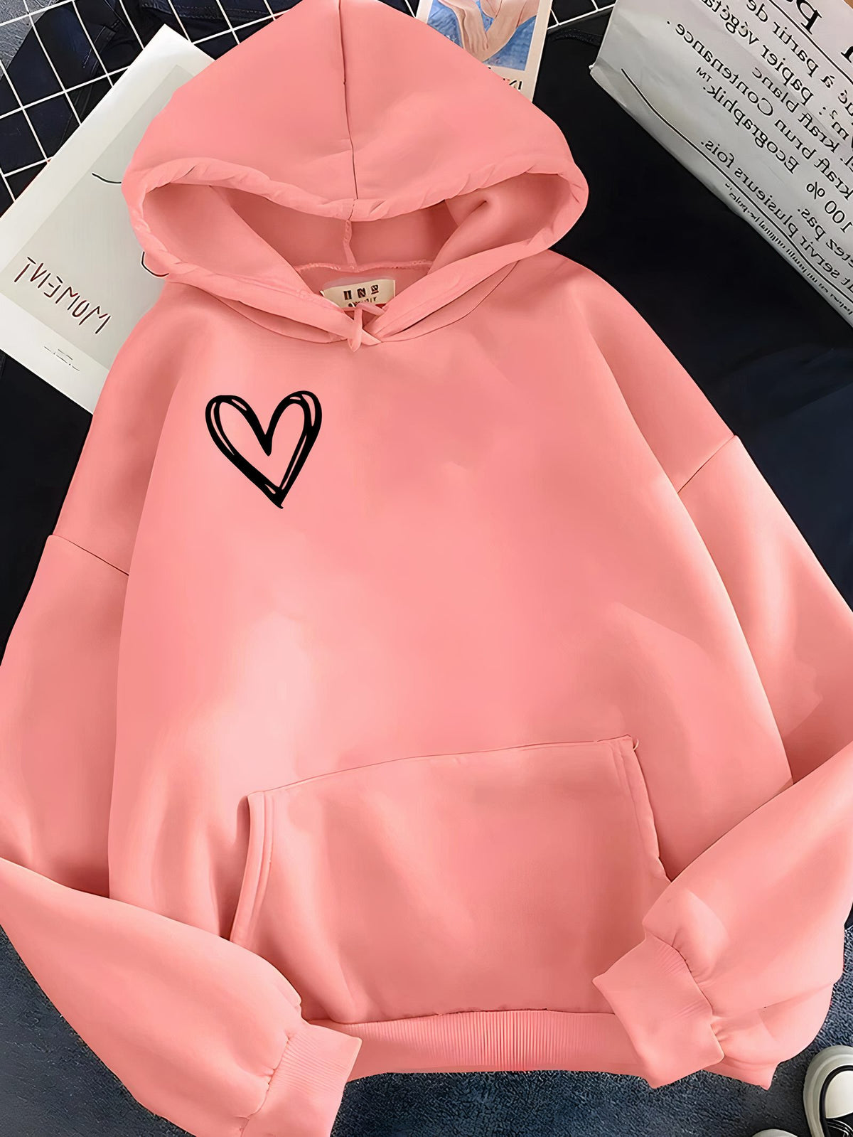 Damen Kapuzenpullover mit Herzdruck - Rosa