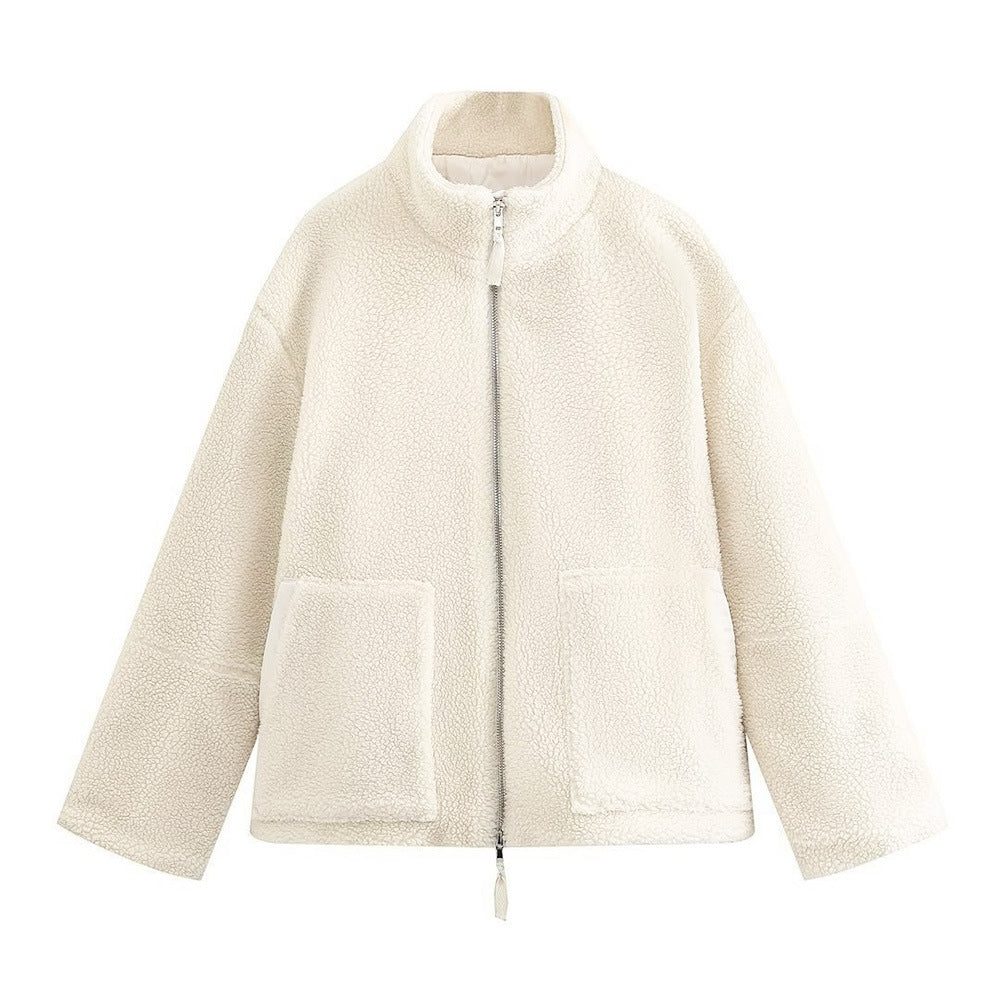 Damen Oversized Fleecejacke mit Stehkragen und Reissverschluss - View 5