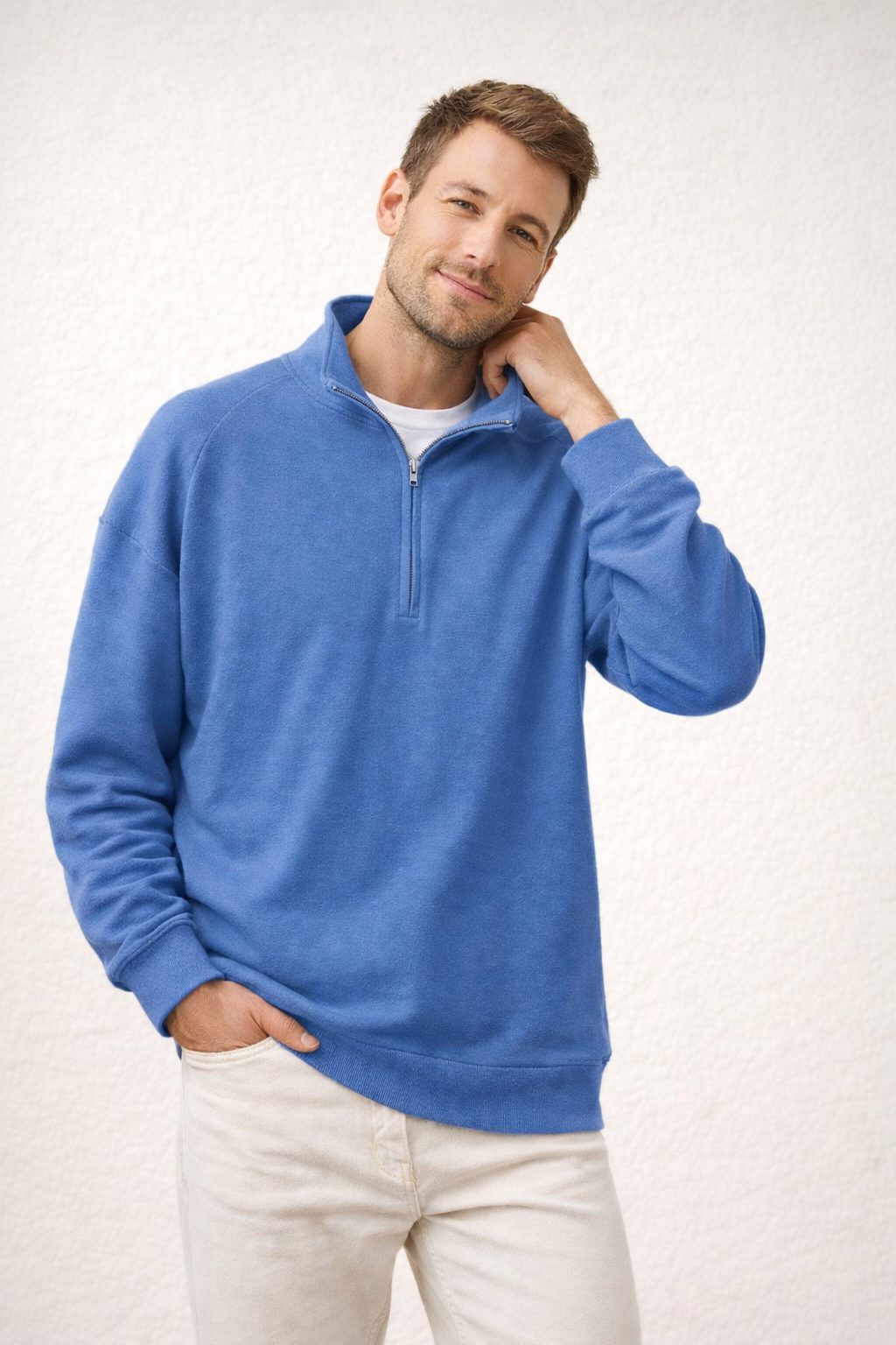 Herren Pullover mit Stehkragen und Reissverschluss - Blau