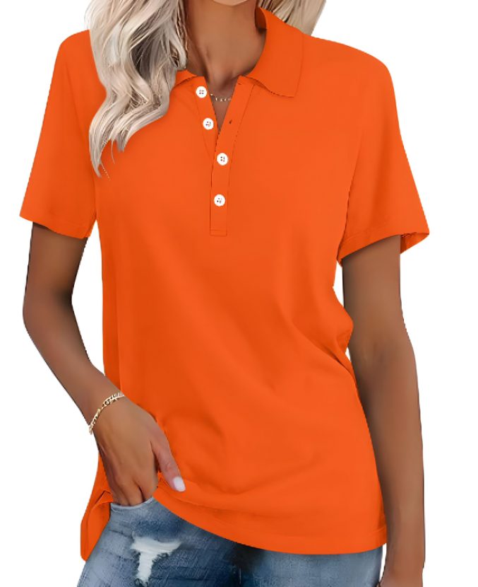Damen Poloshirt mit Knopfleiste Kurzarm - Orange