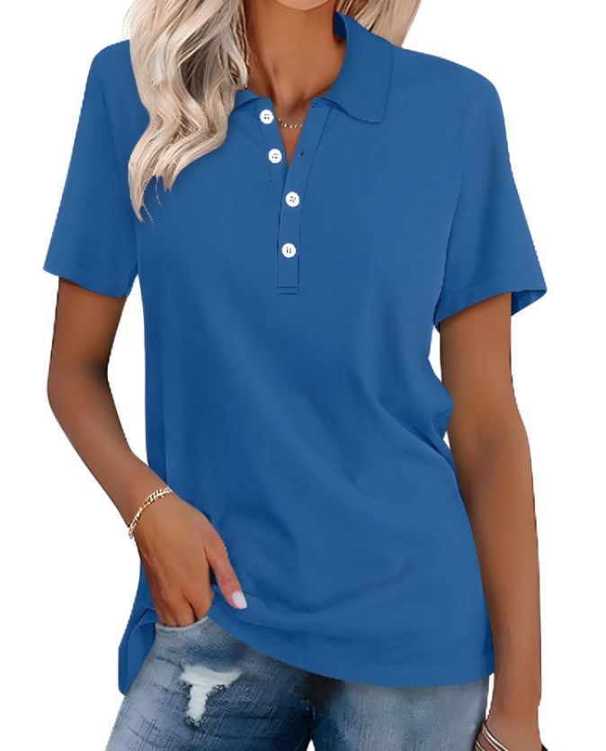 Damen Poloshirt mit Knopfleiste Kurzarm - Blau