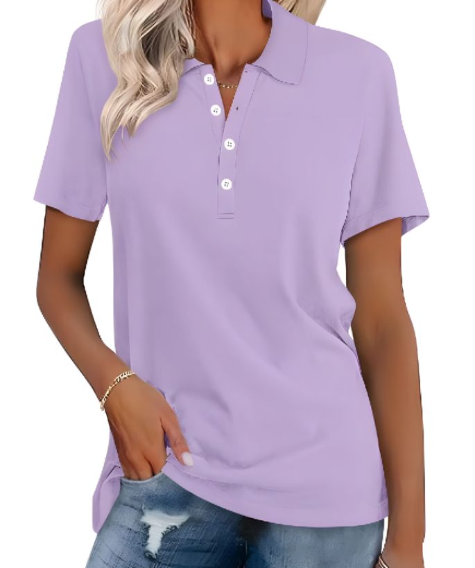 Damen Poloshirt mit Knopfleiste Kurzarm - Lila