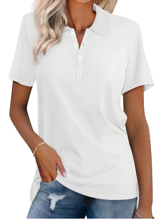 Damen Poloshirt mit Knopfleiste Kurzarm - Weiss