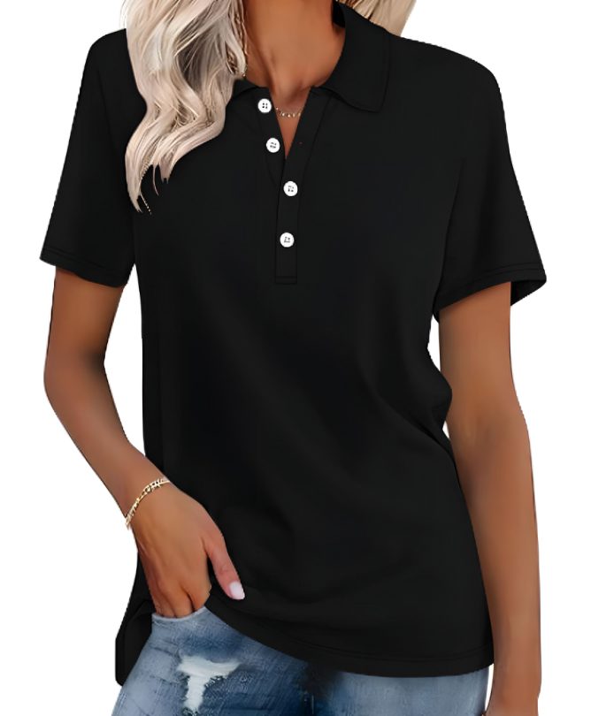 Damen Poloshirt mit Knopfleiste Kurzarm - Schwarz