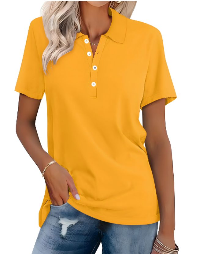 Damen Poloshirt mit Knopfleiste Kurzarm - Gelb
