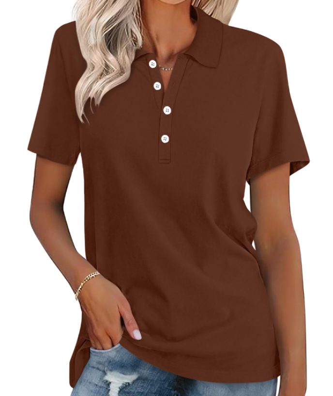 Damen Poloshirt mit Knopfleiste Kurzarm - Braun