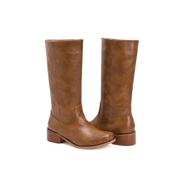 Damen Plateau-Stiefel mit Blockabsatz Pull-On - Braun