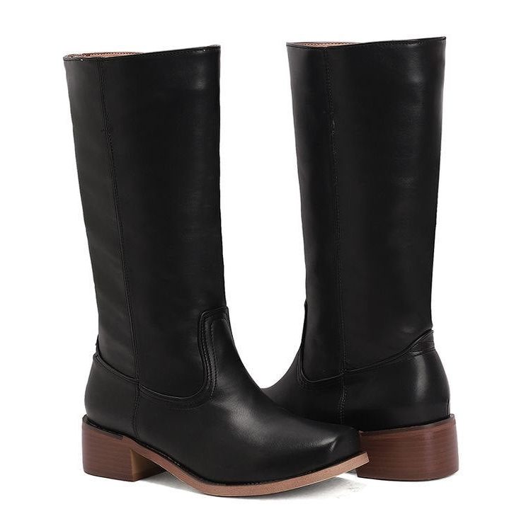 Damen Plateau-Stiefel mit Blockabsatz Pull-On - Schwarz