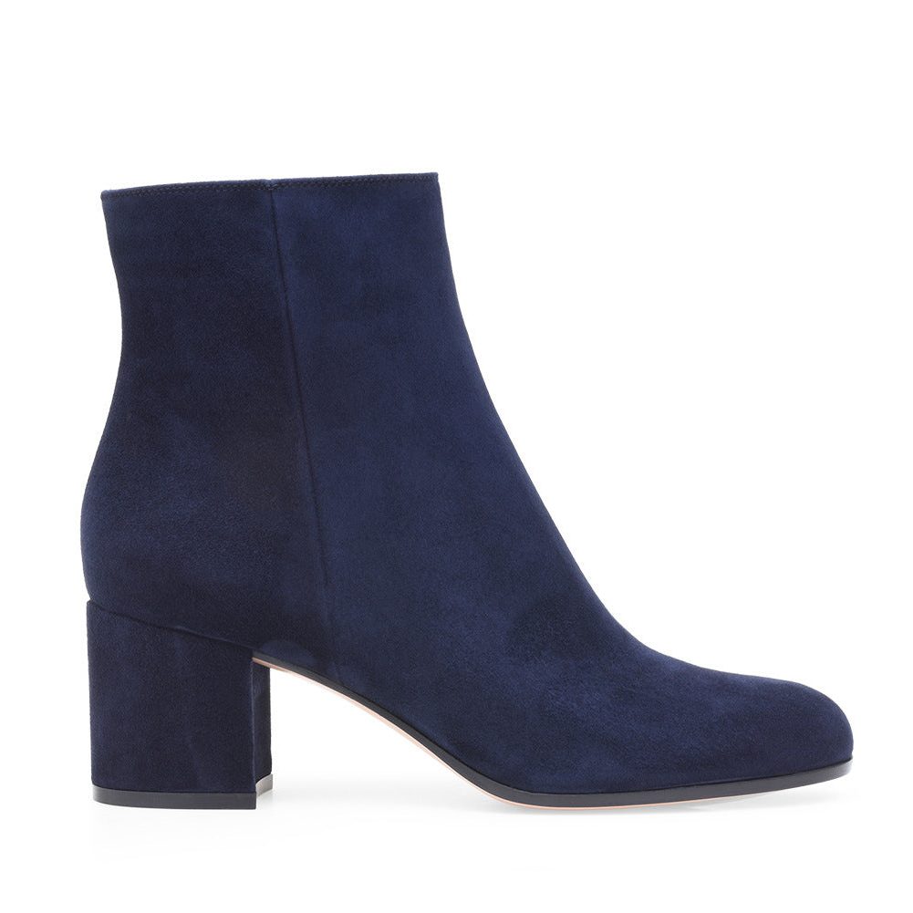 Damen Blockabsatz Stiefeletten mit Rundzehenpartie - Dunkelblaue Velours