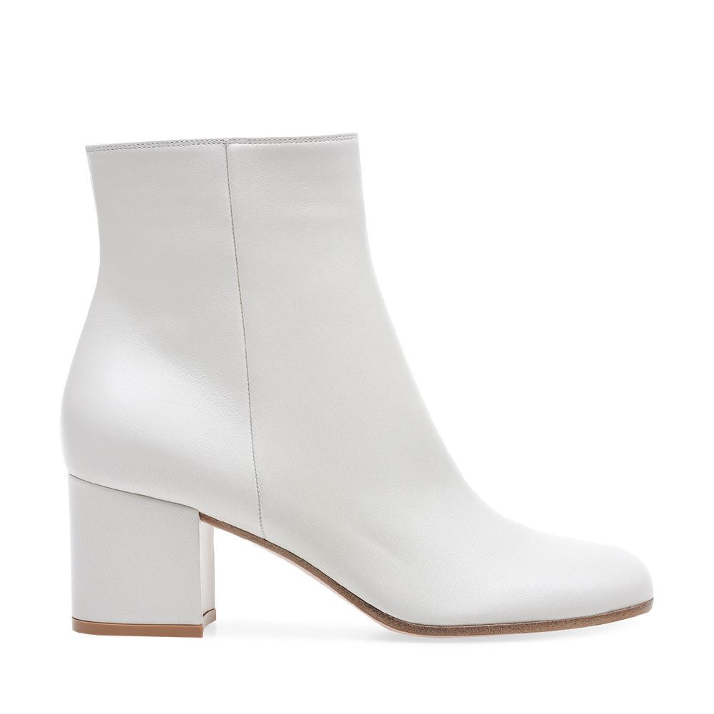 Damen Blockabsatz Stiefeletten mit Rundzehenpartie - Weisses Leder