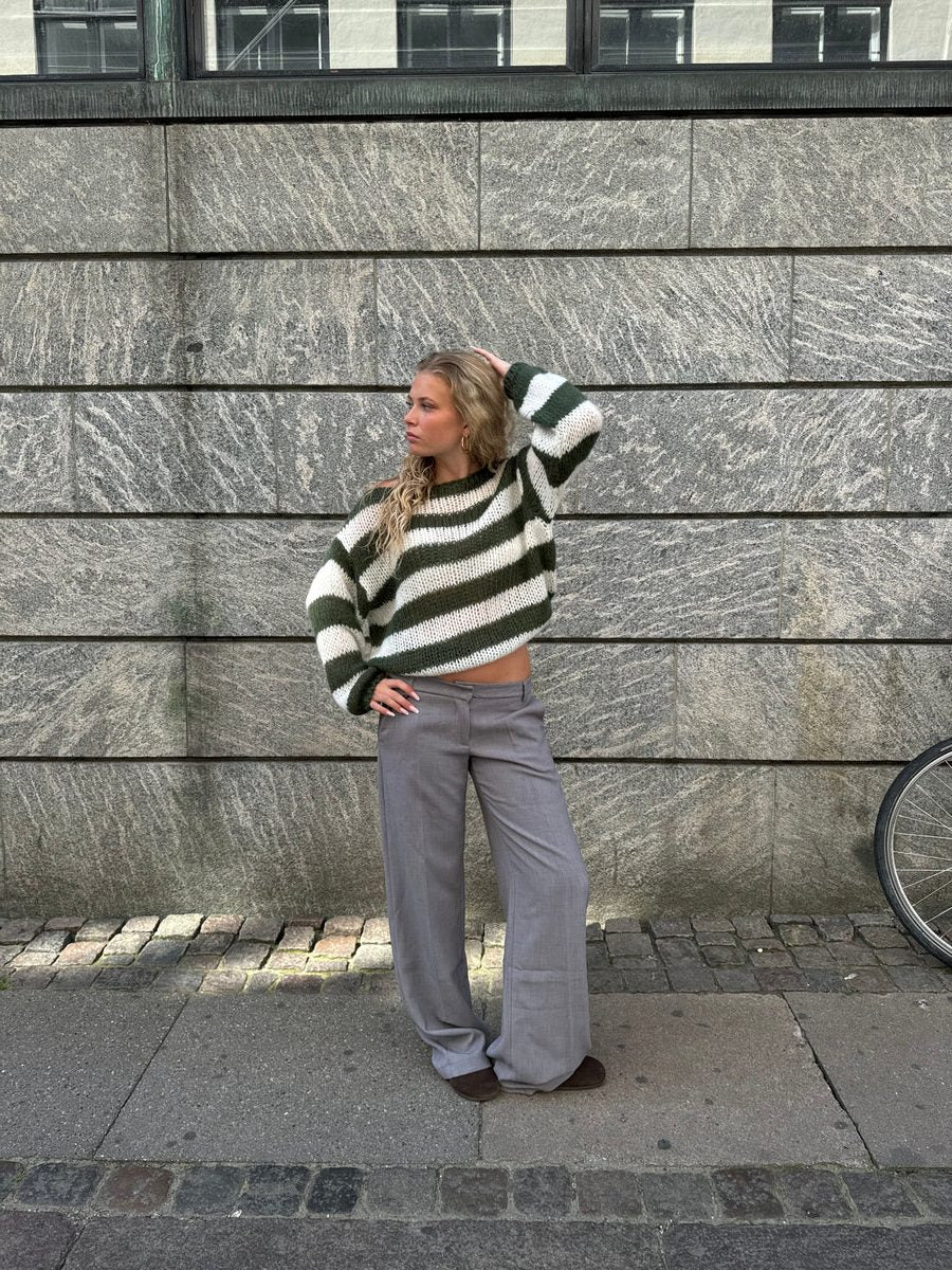 Damen Oversize Gestreifter Strickpullover mit Rundhals - View 11