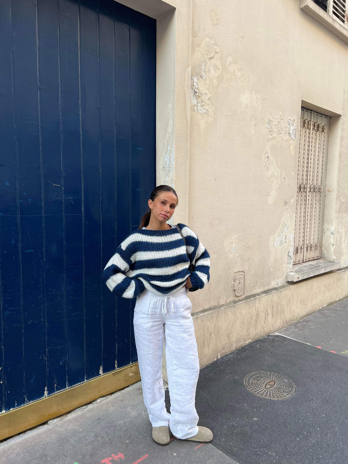 Damen Oversize Gestreifter Strickpullover mit Rundhals - View 4
