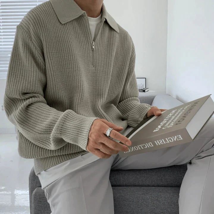 Herren Stehkragen Pullover mit Reissverschluss