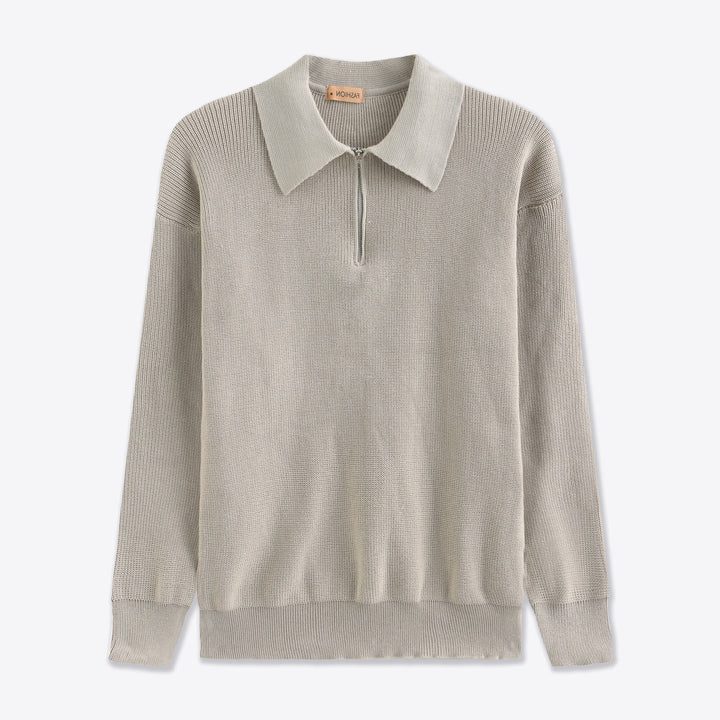Herren Stehkragen Pullover mit Reissverschluss - Grau