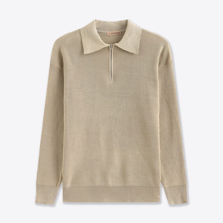 Herren Stehkragen Pullover mit Reissverschluss - Beige