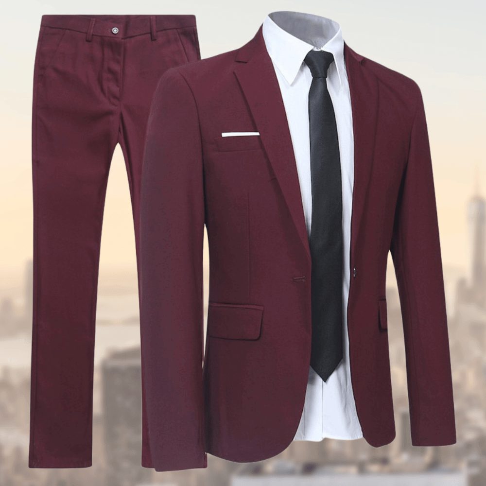 Herren Slim Fit Anzug Zweiteiler mit Sakko und Hose - Rot