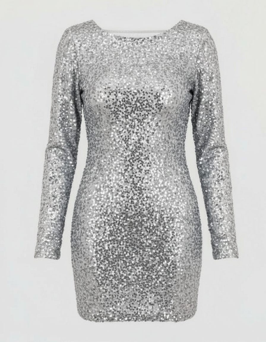Damen Pailletten-Minikleid mit Lange Ärmel und Offener Rückseite - View 9