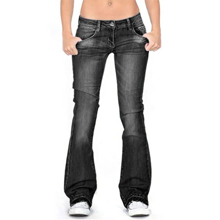 Damen Low-Rise Schlagjeans mit Weiter Passform - Schwarz