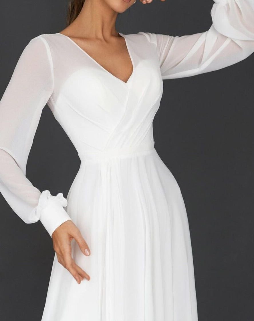 Midikleid mit Wickeloptik und Transparenten Ärmeln für Damen