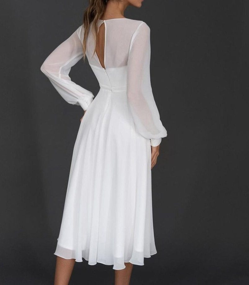Midikleid mit Wickeloptik und Transparenten Ärmeln für Damen