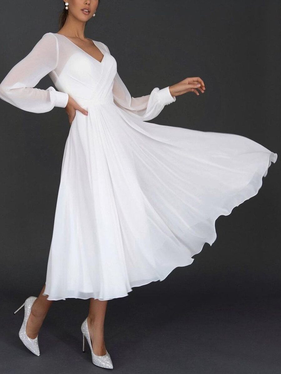Midikleid mit Wickeloptik und Transparenten Ärmeln für Damen - View 3