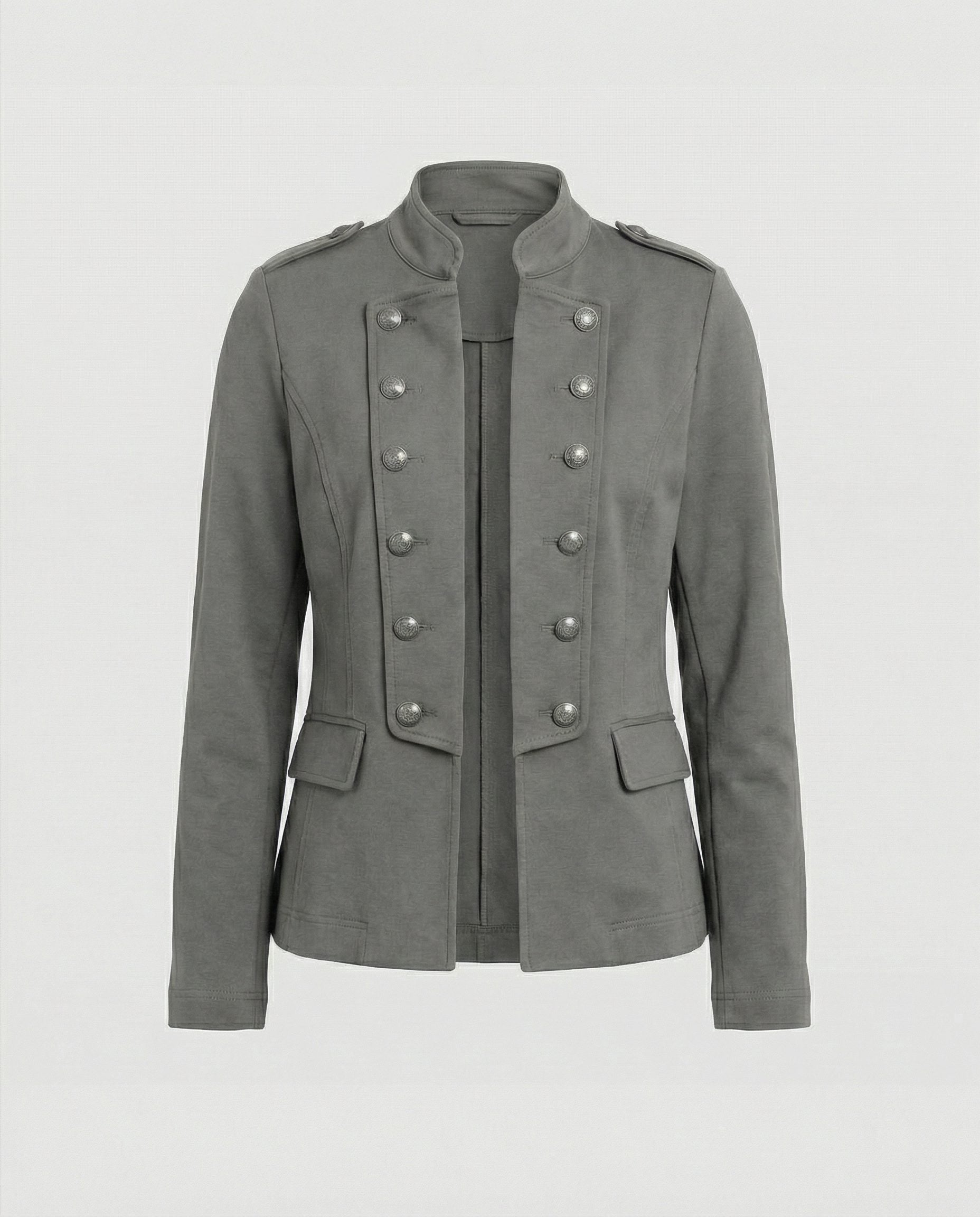 Damen Kurzblazer mit Stehkragen und Knopfleiste - Grau