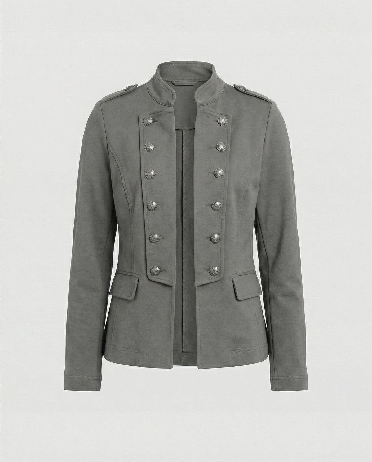 Damen Kurzblazer mit Stehkragen und Knopfleiste - Grau